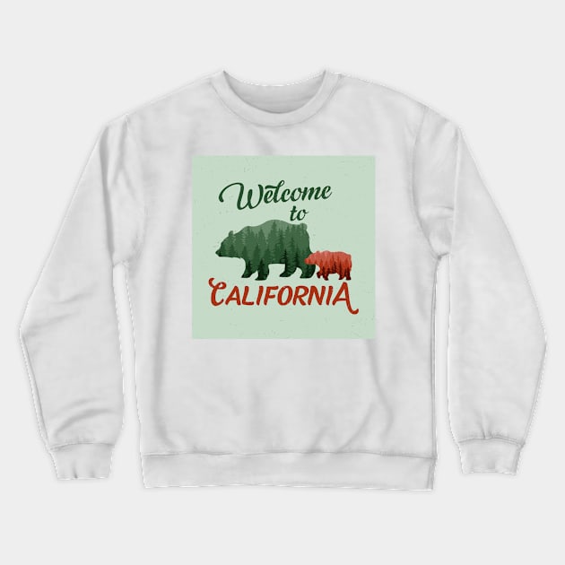 Welcome to california t-shirt label design with illustration of bears silhouette Crewneck Sweatshirt by Modern Art